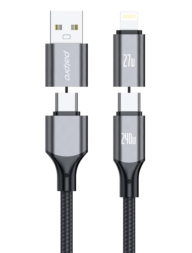CB04CM 240W 4-in-1 USB-C/USB-A to USB-C/Lightning Braided Fast Charging Cable